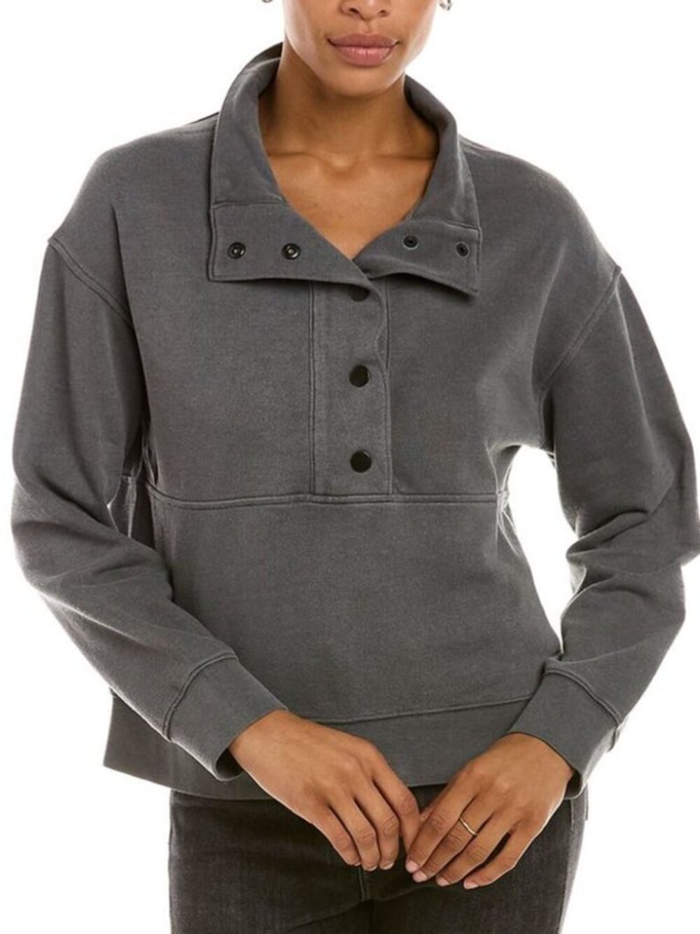 Rails Simon Cotton-blend Boxy Gray Henley Women's Sweatshirt (M)